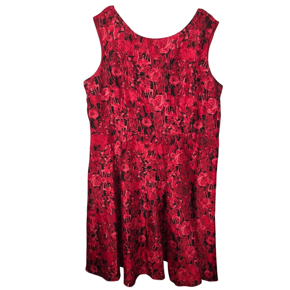 Julian Taylor Red Black Rose Floral Dress Womens 22W Fit Flare Retro Holiday